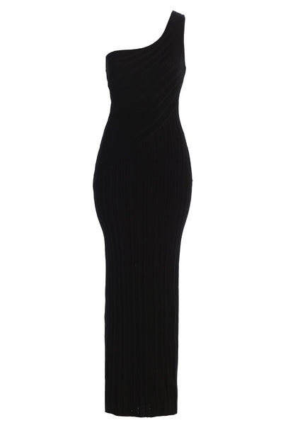 Black Fringe Knit Maxi Dres